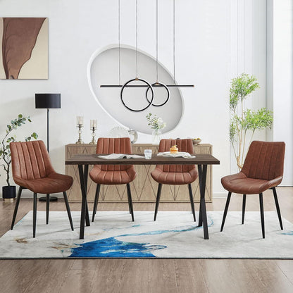 Esszimmerstühle Set 4er Braun, Metallbeine in Lederoptik