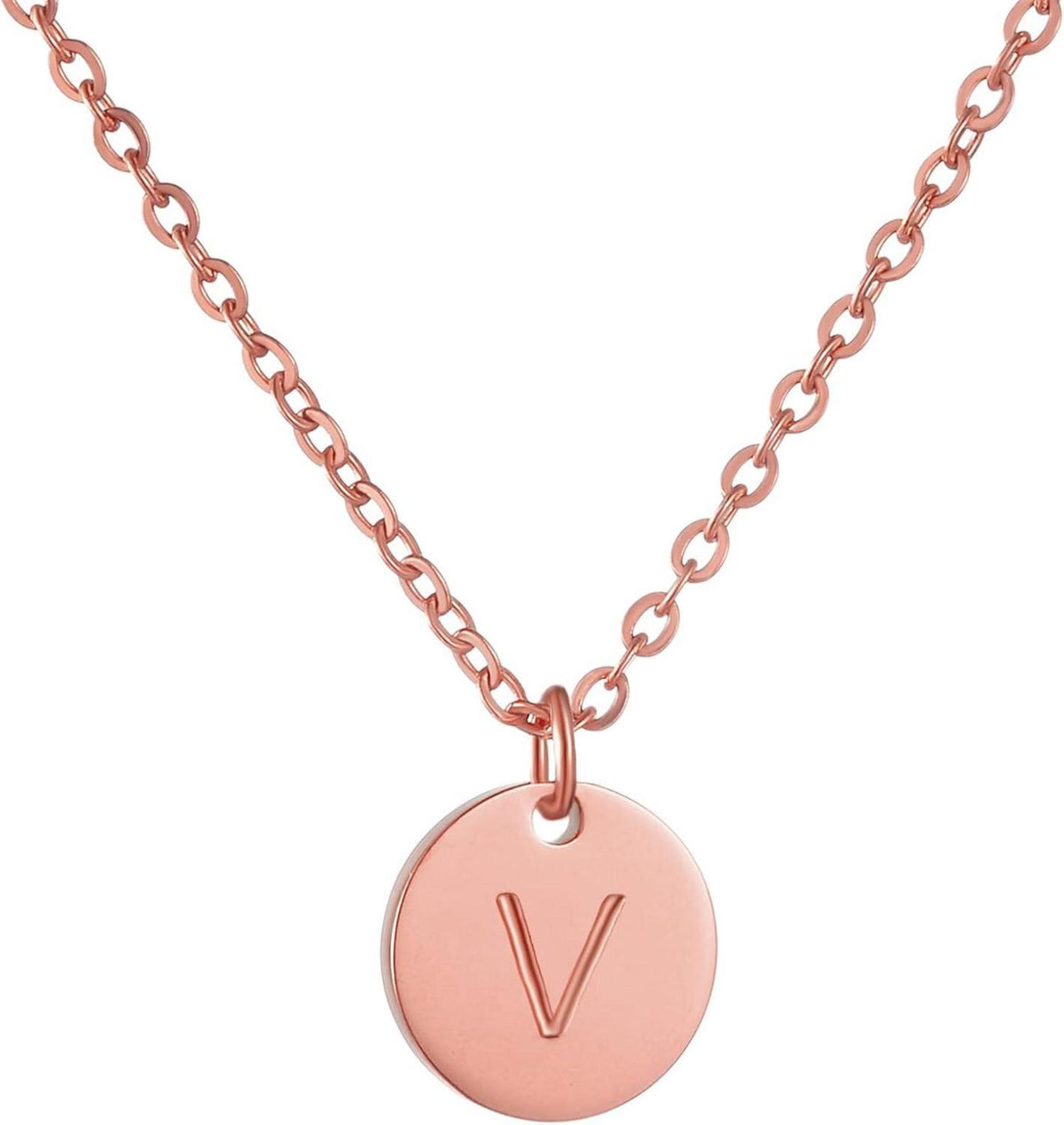 Initialen Kette Anhänger Herz Halskette Rosegold V