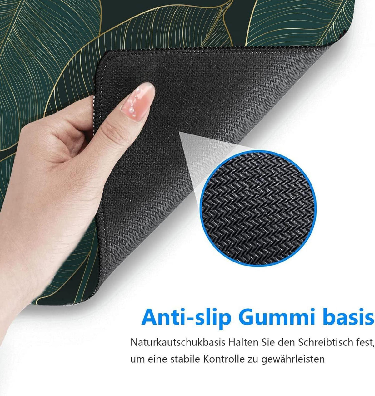 Gaming Mauspad XXL Tropische Blätter Grün Schwarz 800 x 300mm Vernähte