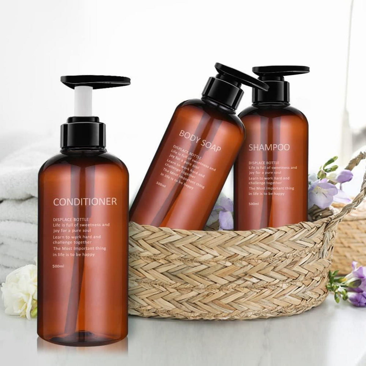 3er Pack Pumpspender Flaschen 500ml – Nachfüllbar für Shampoo & Co.