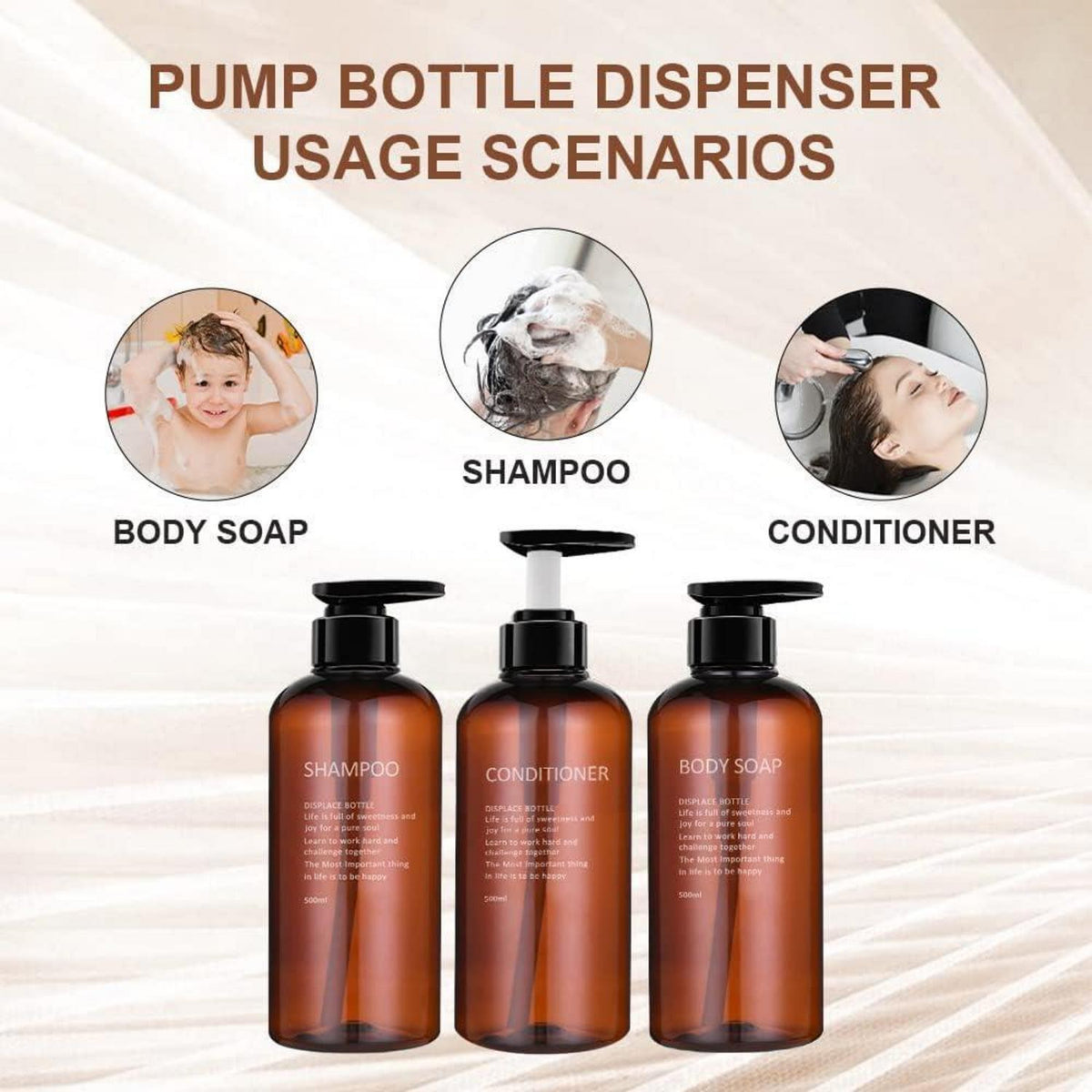 3er Pack Pumpspender Flaschen 500ml – Nachfüllbar für Shampoo & Co.