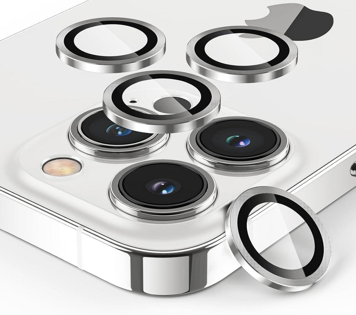 Kameraschutz iPhone 13 Pro Max 4er Set gehärtetes Glas Silber