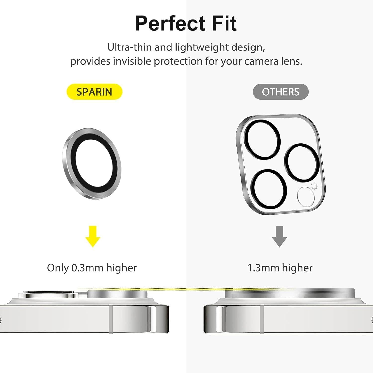 Kameraschutz für iPhone 13 Pro Max 4 Stück 9H Härte Silber HD Protector