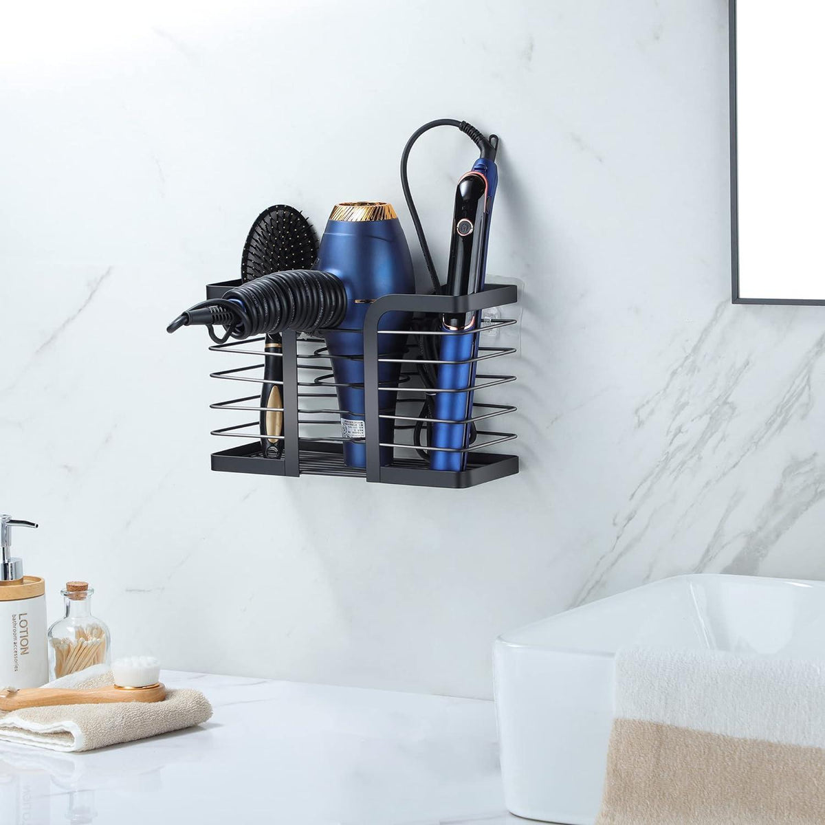 Kegii Fönhalter Edelstahl 304 Badezimmer Organizer, Wandmontage 3-fach Aufbewahrung