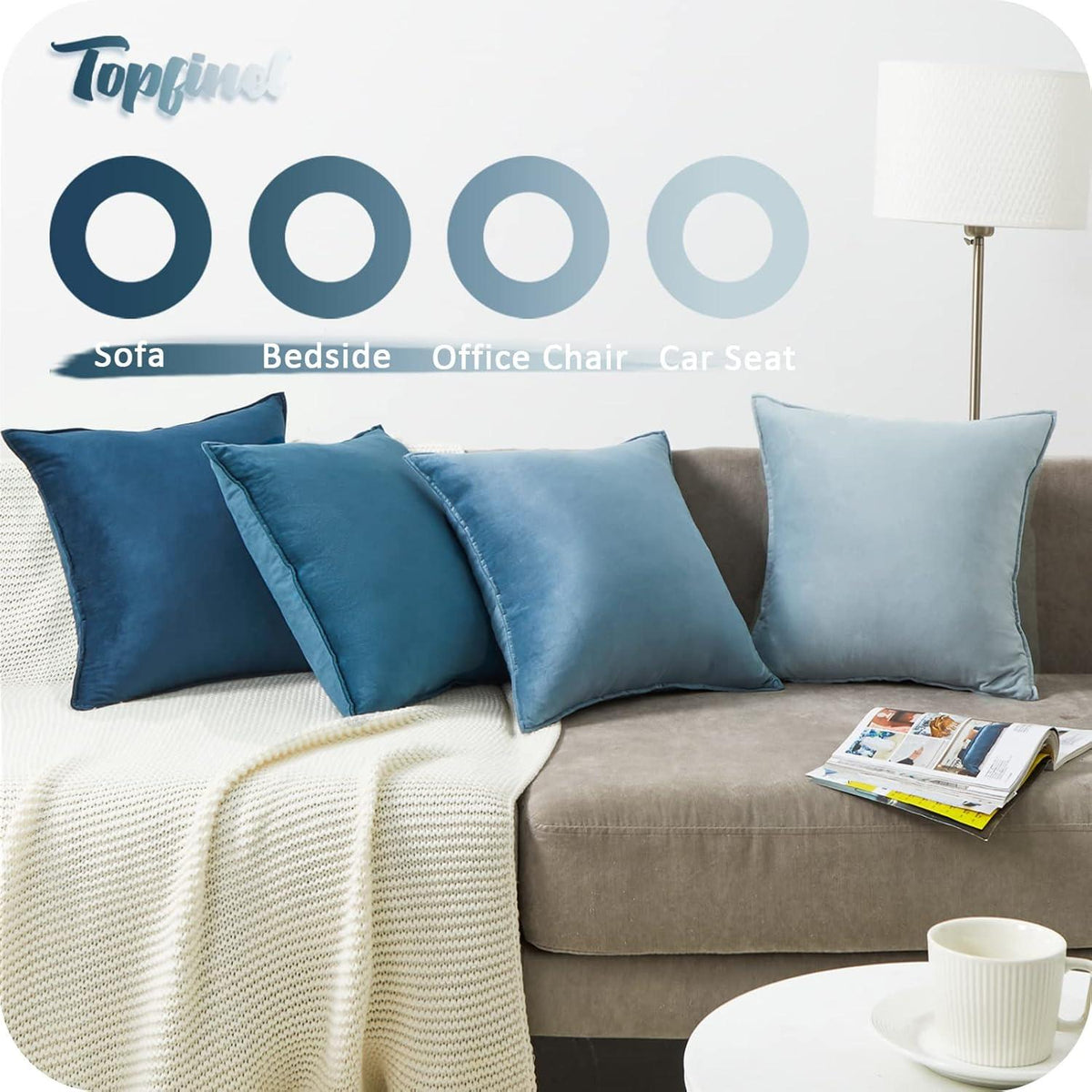 Samt Kissenbezüge 30x30 blau 4er Set Deko Zierkissen flauschig Sofa