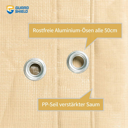 Abdeckplane 2m x 2m beige wasserdicht UV-stabilisiert reißfest