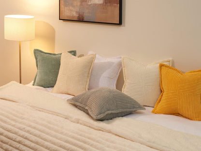 Kordsamt Kissenbezüge 40x40cm Creme 2er Set für Sofa Wohnzimmer