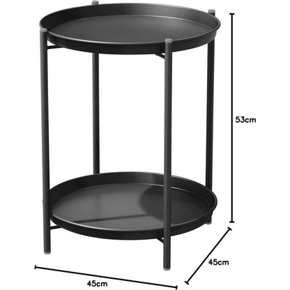 Runder Beistelltisch 2 Ebenen Schwarz Metall 45x45x53cm