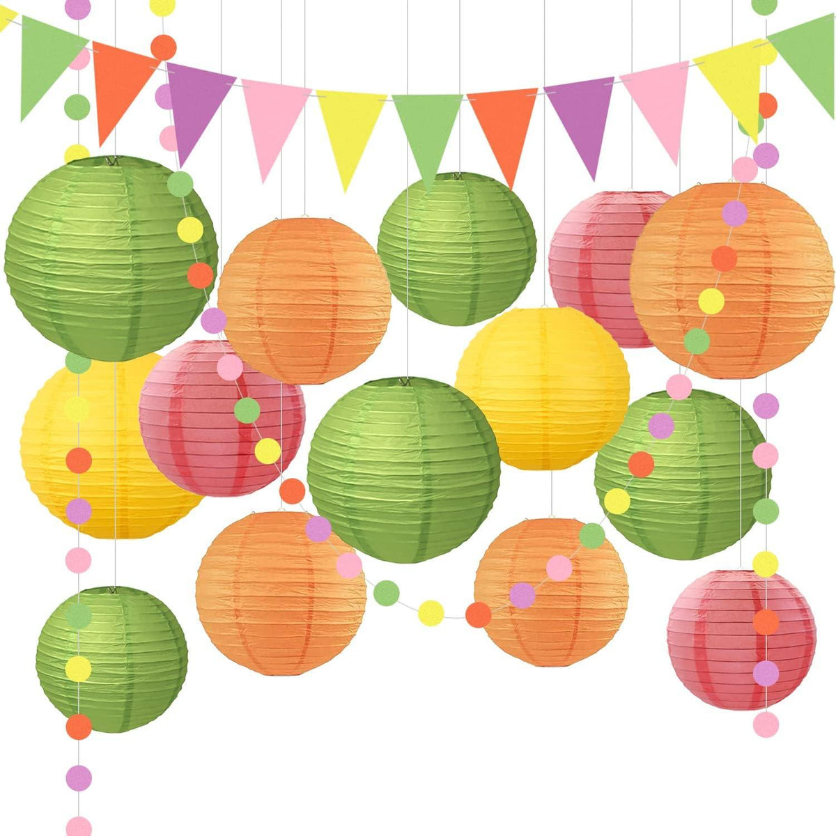 Sommer Party Deko Papierlaternen 16 Stück Gelb Orange Grün