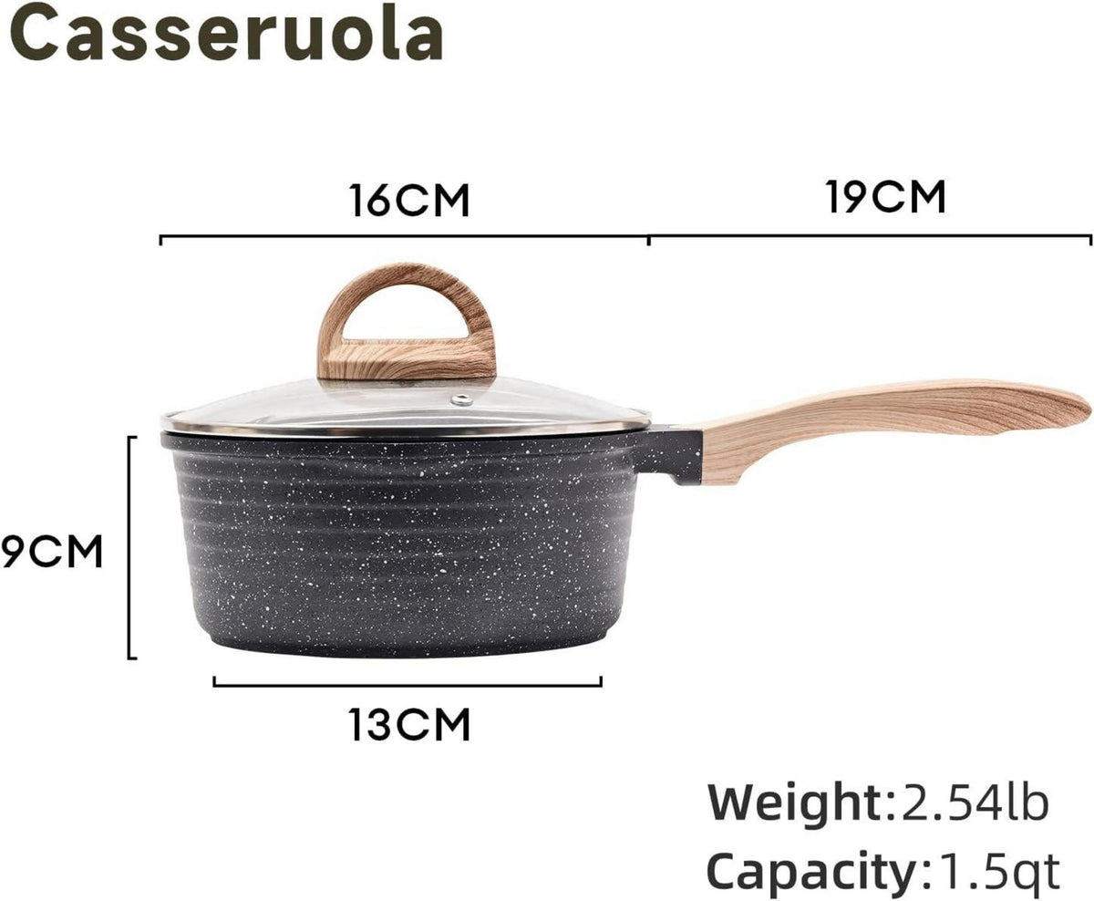 JEETEE Antihaft-Kasserolle 16cm 1.5L mit Deckel für alle