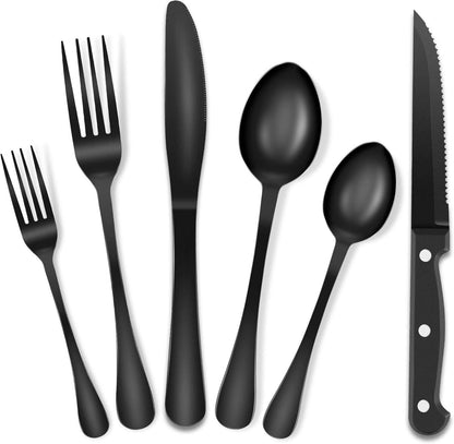 Schwarzes Besteckset Edelstahl 48-teilig für 8 Personen Steakmesser
