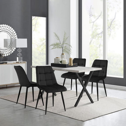 Esstisch Set mit 4 Samtstühlen – Modernes Esszimmer Set (140cm Grau)