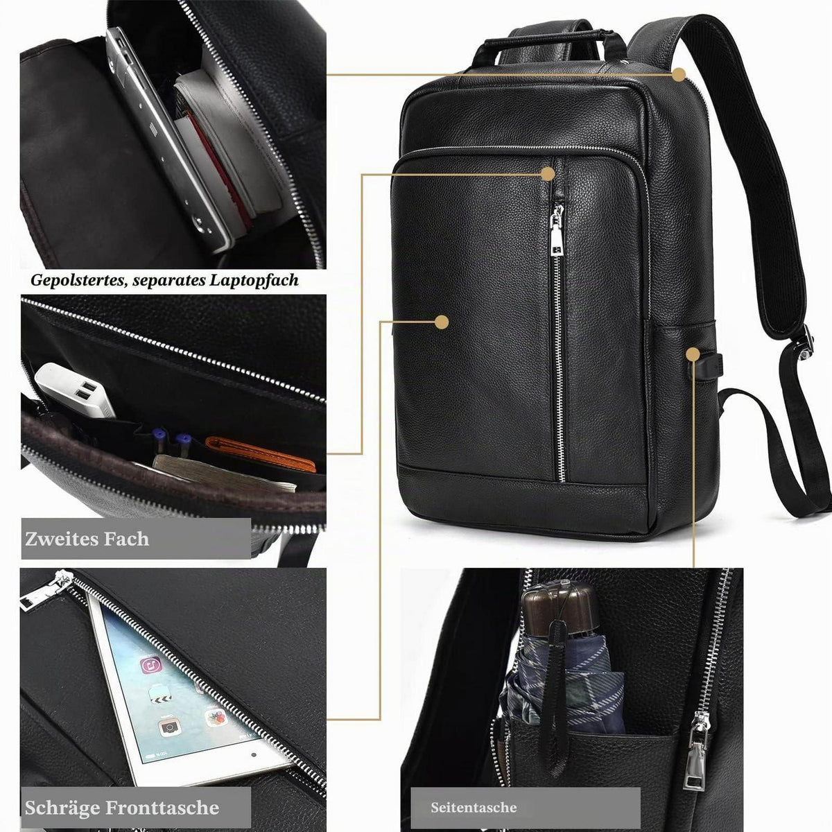 Leder Rucksack 15,6" Laptopfach – Tagesrucksack für Damen & Herren