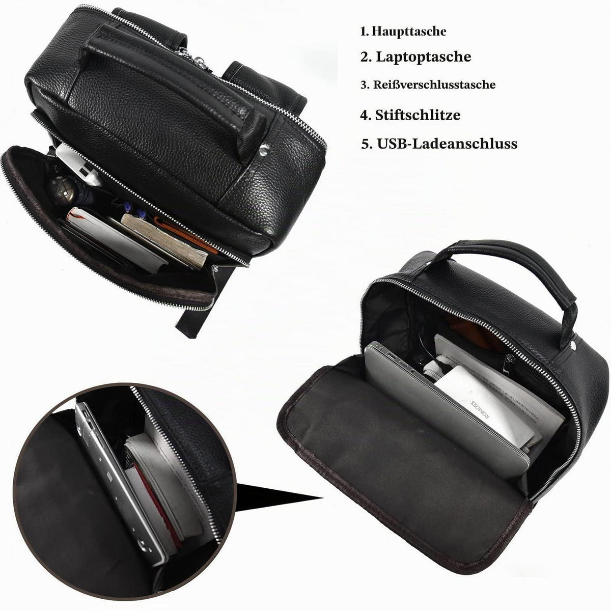 Leder Rucksack 15,6" Laptopfach – Tagesrucksack für Damen & Herren