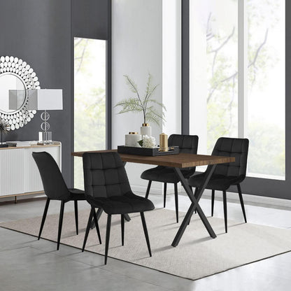 Esstisch Set mit 4 Samtstühlen – Modernes Esszimmer Set (140cm Braun)