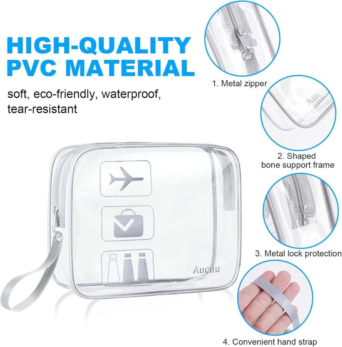 Durchsichtige Kulturtasche Set, 3 Stück PVC Make-up-Taschen - Grau