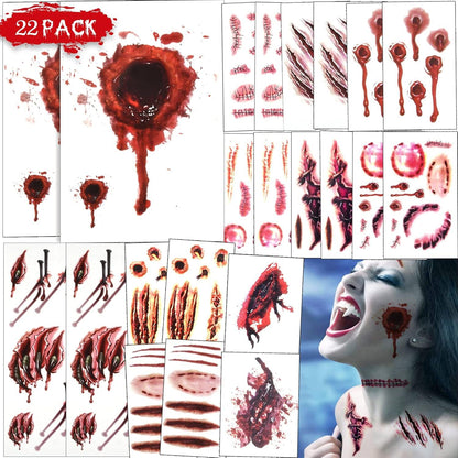 Halloween Temporäre Tattoos Narben Blut Horror Aufkleber 22 Blatt
