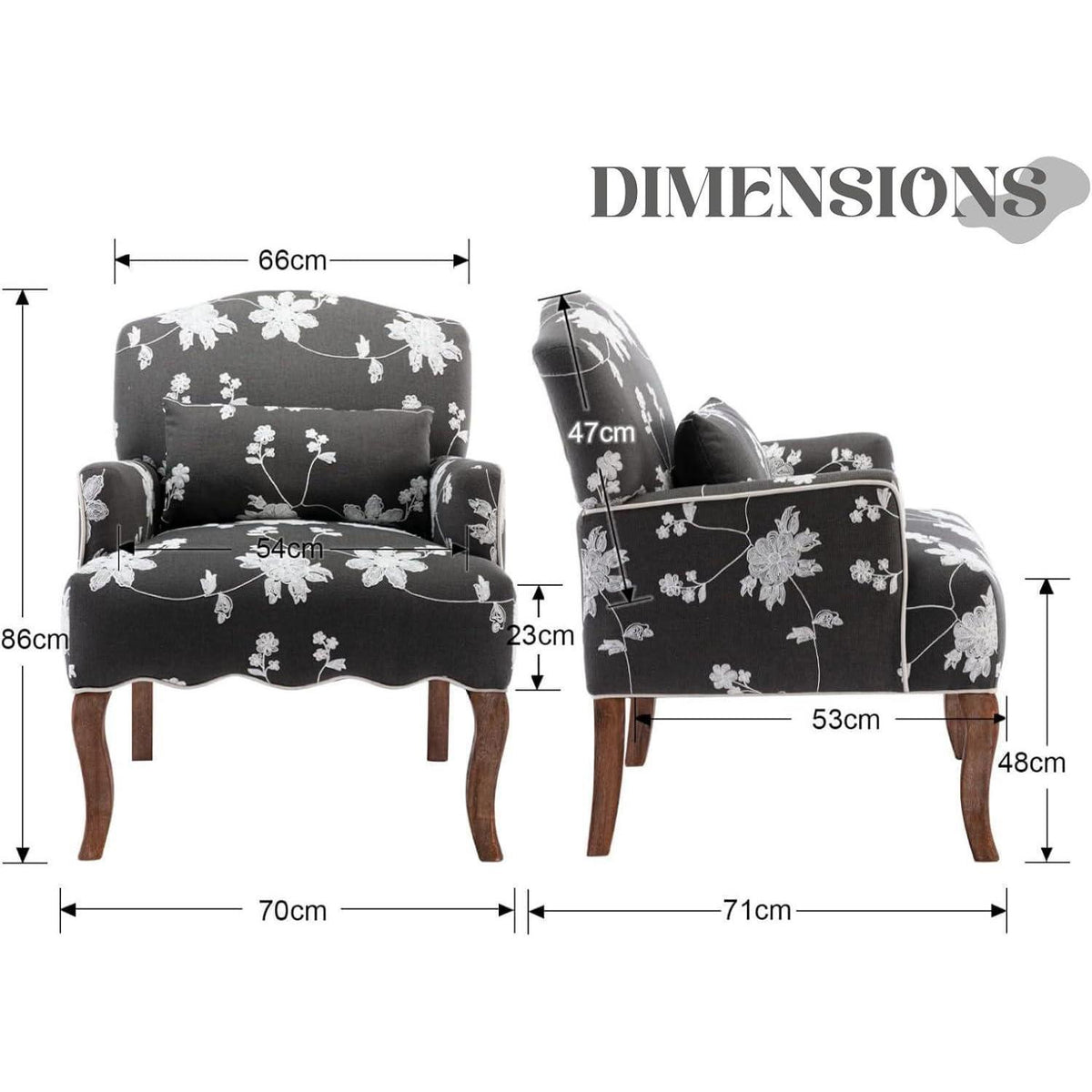 Leinen Sessel Retro Grau mit Lendenkissen & Holzbeinen