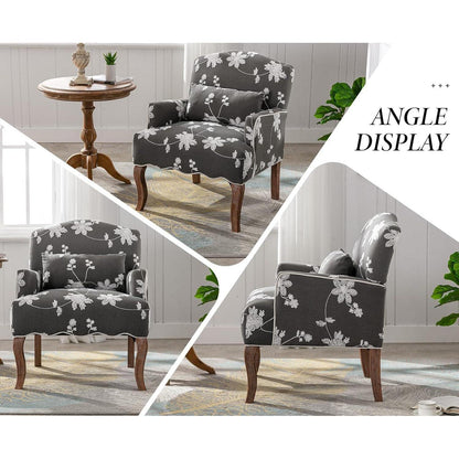 Leinen Sessel Retro Grau mit Lendenkissen & Holzbeinen