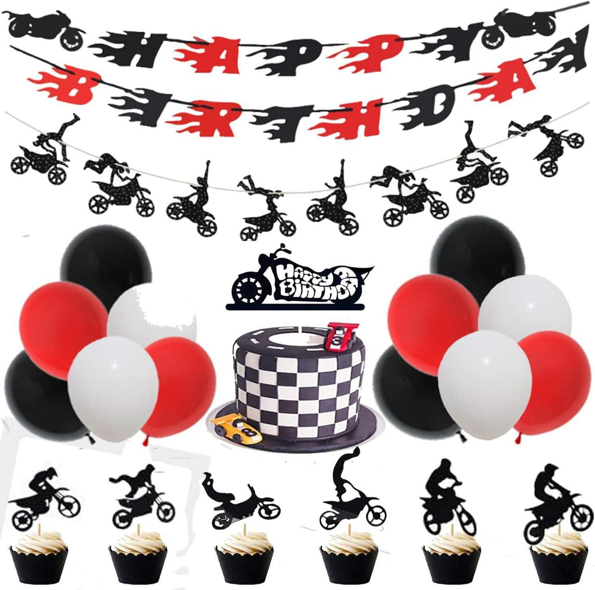 60 Stück Motocross Dirt Bike Geburtstagsparty Deko Banner Cupcake