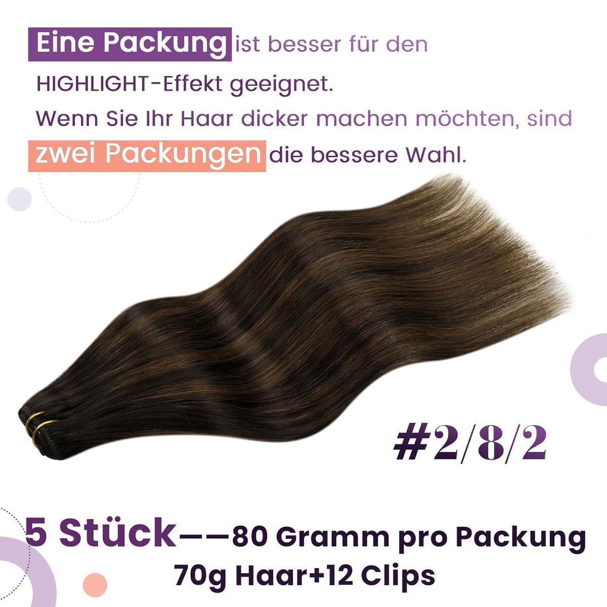 Echthaar Clip-In Haarverlängerung Braun Ombre 30cm
