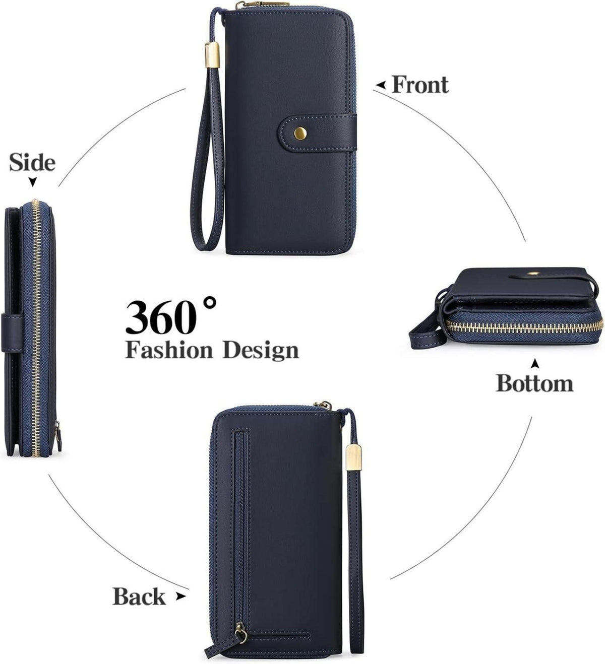 Geldbörse Damen Groß RFID Schutz 14 Kartenfächer Navy Blau