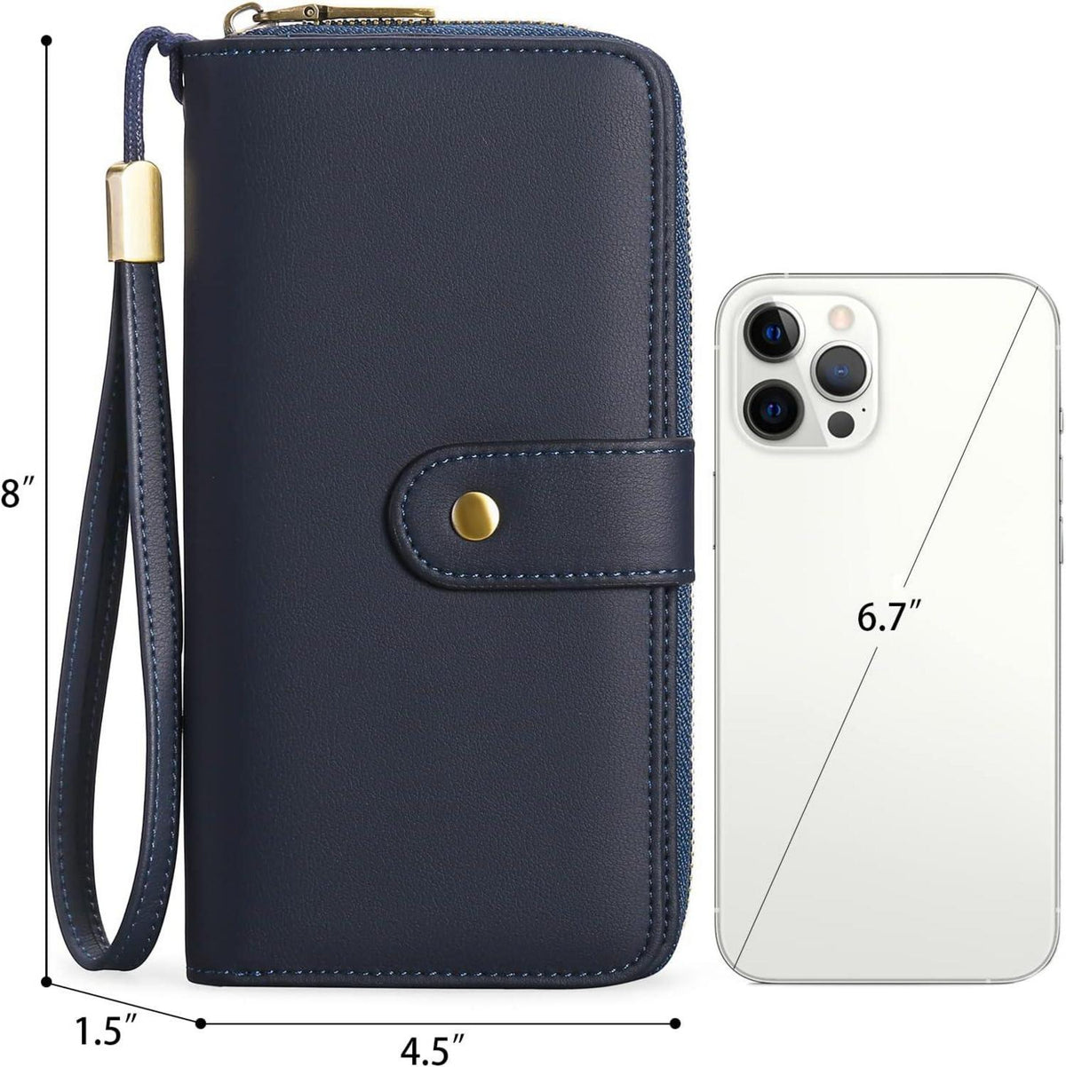 Damen Geldbörse Groß RFID Leder 14 Karten Navy Blau