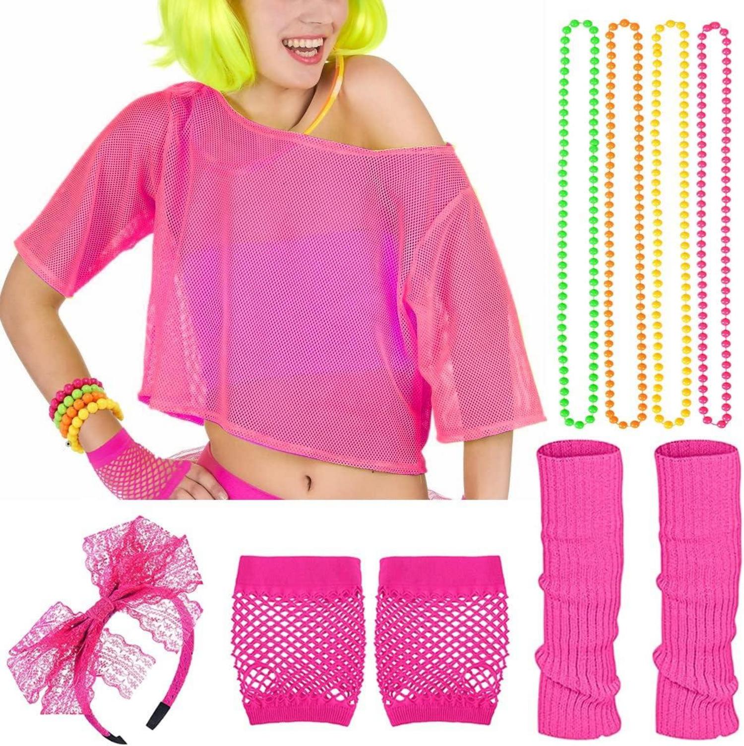 Neon Netz 80er Jahre Kostüm Accessoires Set Party Karneval Halloween
