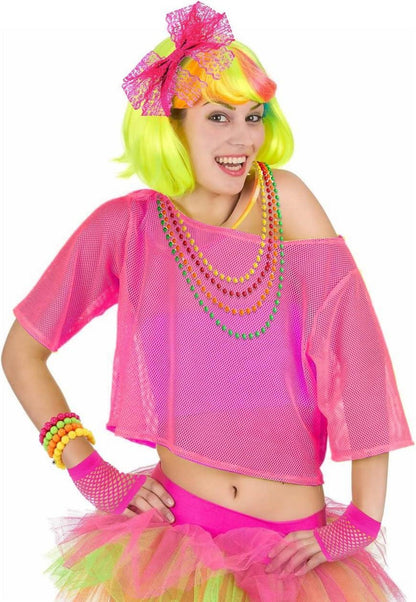 Neon 80er Jahre Outfit Accessoires Set Halloween Karneval Cosplay