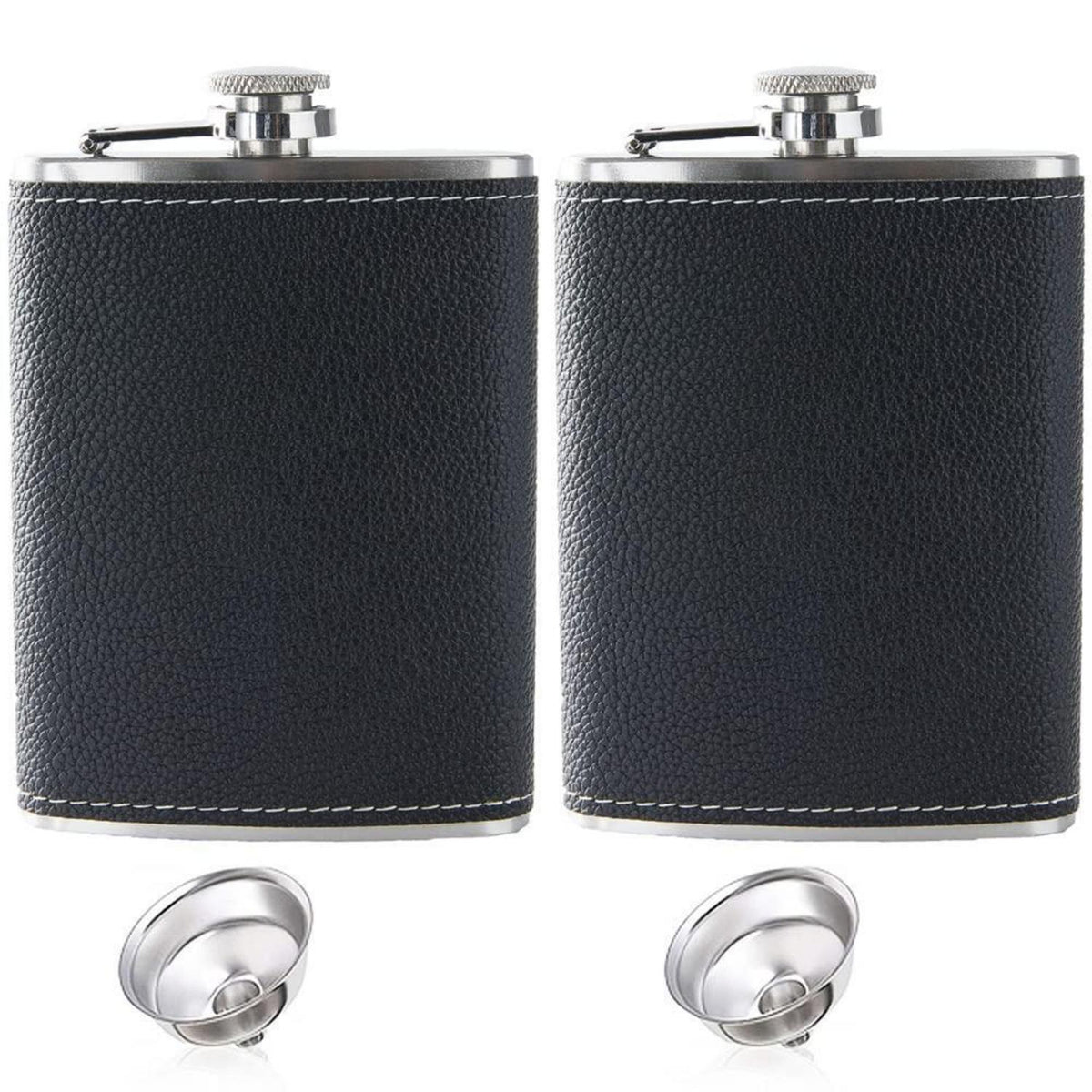 Edelstahl Flachmann Set 2x 8oz mit Trichter & Etui in Lederoptik