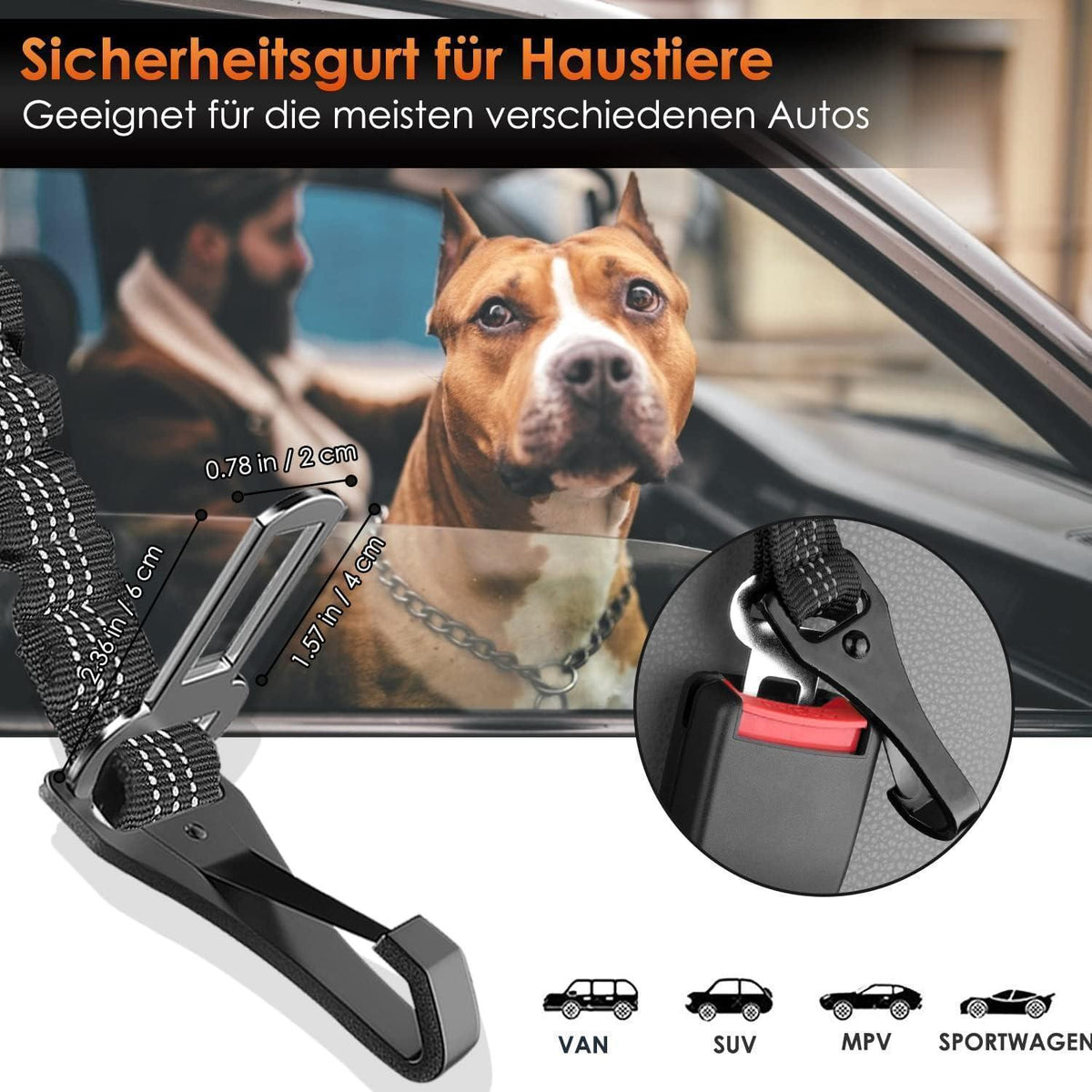 Hundesicherheitsgurt Auto – Verstellbar & Reflektierend 90cm Schwarz