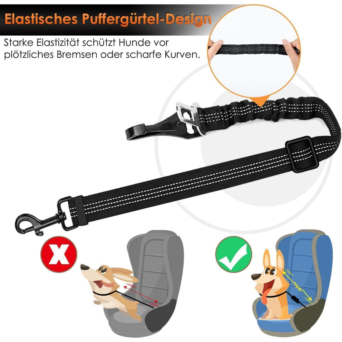 Hundesicherheitsgurt Auto – Verstellbar & Reflektierend 90cm Schwarz