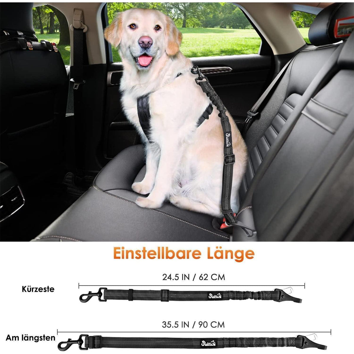 Hundesicherheitsgurt Auto – Verstellbar & Reflektierend 90cm Schwarz