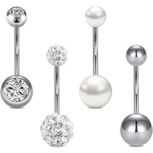 Bauchnabelpiercing Set 4 Stück Edelstahl CZ Perle 14G 14mm