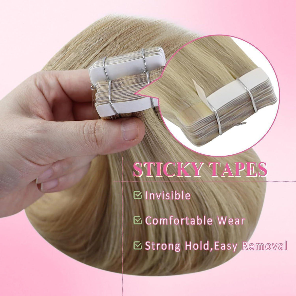 Echthaar Tape Extensions Blond 35cm 50g 16/22