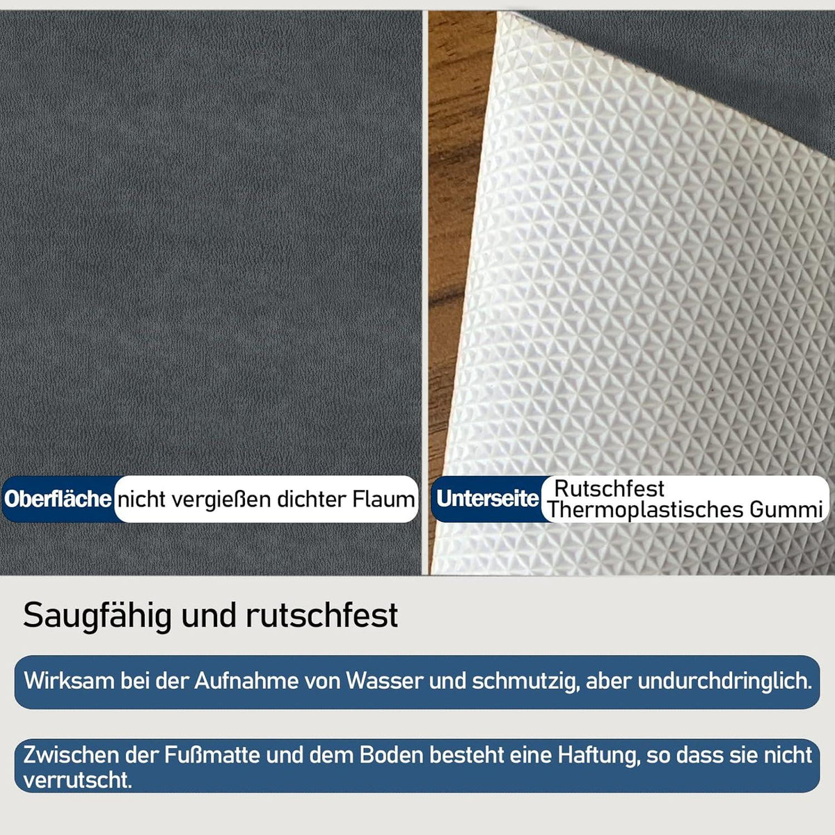 DFIONC Fußmatte innen 90x200cm waschbar Dunkelgrau