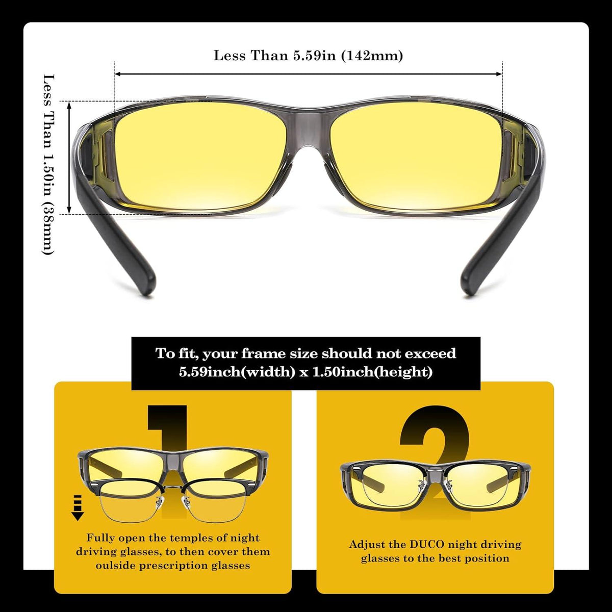 DUCO Polarisierte Überbrille für Nachtfahrt Korrektionsbrille