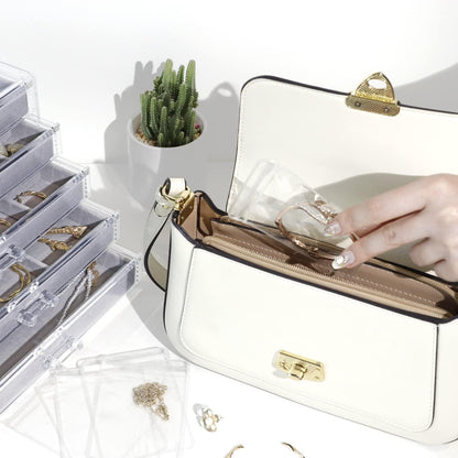 KAMIER Acryl Schmuckkästchen mit 5 Schubladen Transparentes Set Beige