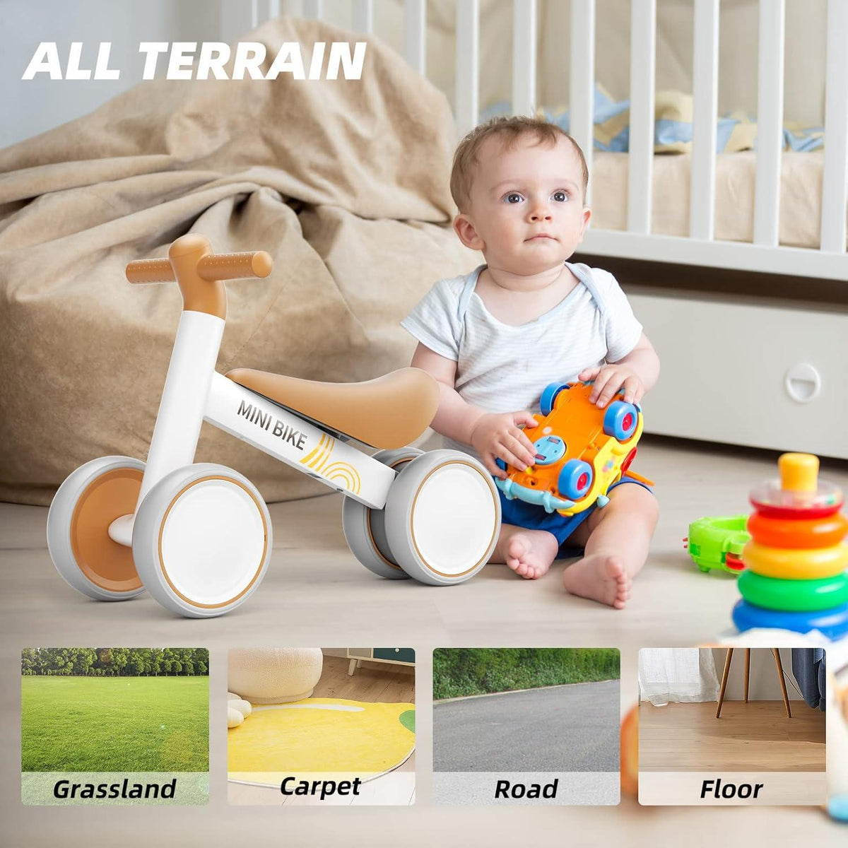 KORIMEFA Kinder Laufrad 1 Jahr Balance Fahrrad 10-24 Monate Weiß Braun