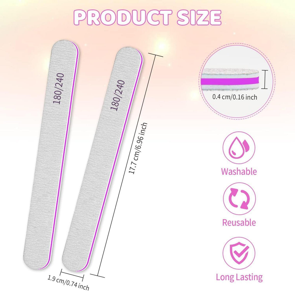 50er Pack Nagelfeilen 180/240 Grit für Naturnägel, professionelle