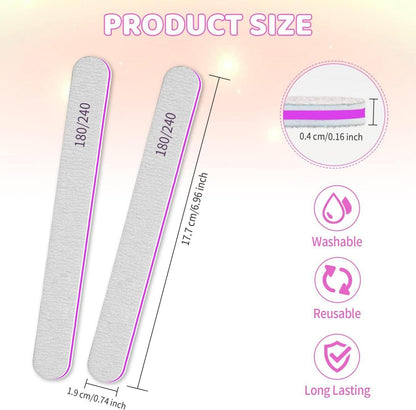 50er Pack Nagelfeilen 180/240 Grit für Naturnägel, professionelle