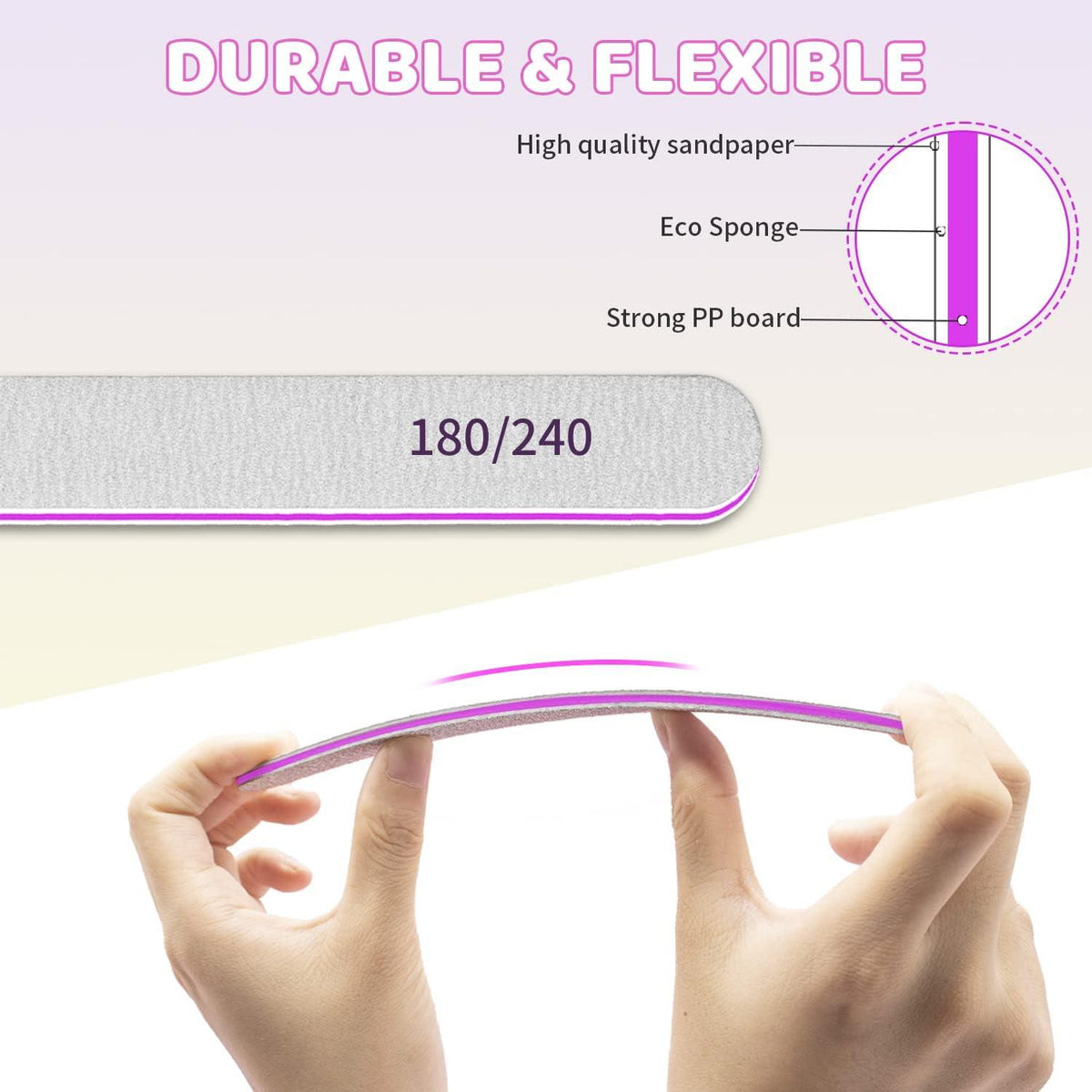 50 Stück Profi Nagelfeilen 180/240 Grit Naturnägel Nailart Studio
