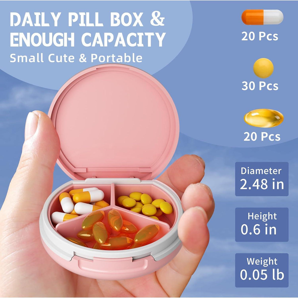 Serfeymi Tablettenbox 3 Fächer Wasserdichte Pillendose