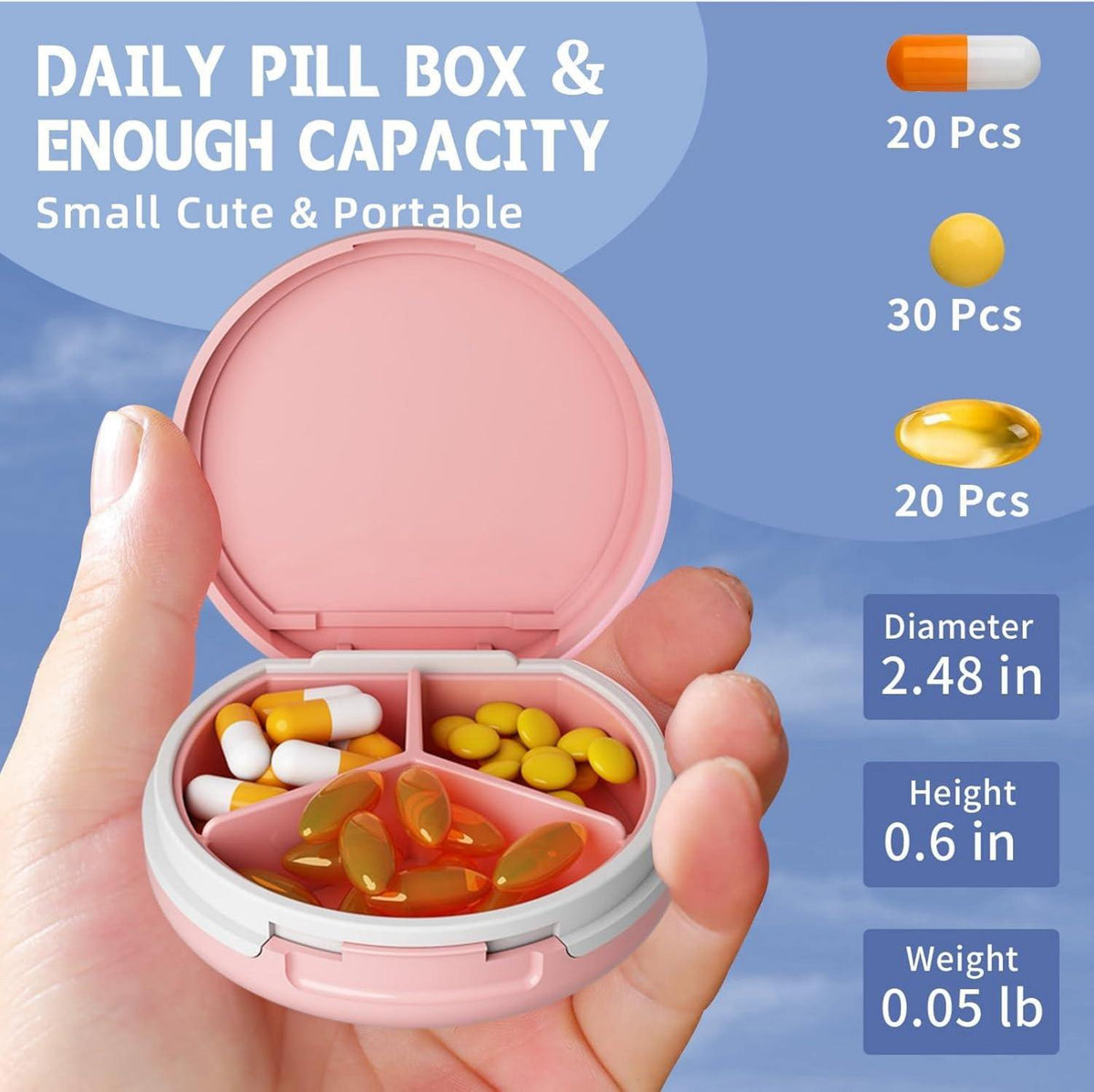 Tablettenbox 3 Fächer Pillendose wasserdicht Medikamentenbox Pillenbox Reise & täglich