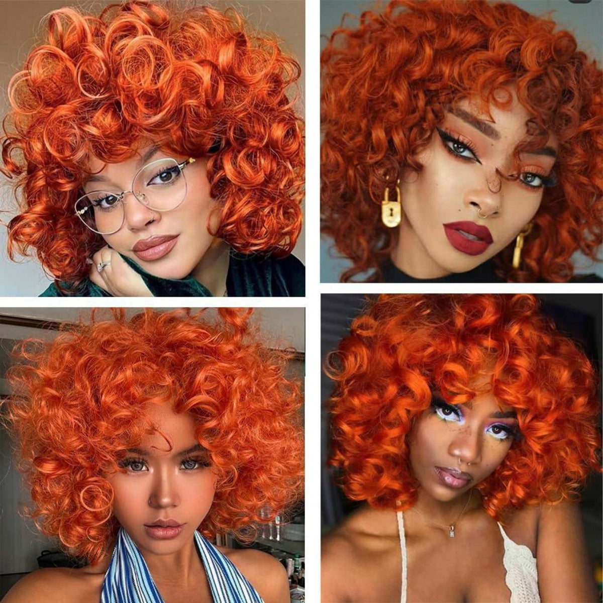 Lockige Afro Perücke Damen mit Pony – Orange Bob Perücke