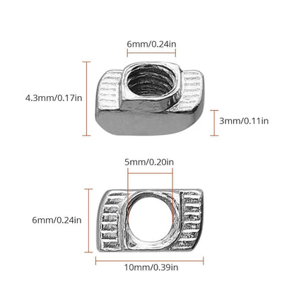 Nutensteine M5 für 20er Aluminiumprofile, verzinkt, 100 Stück