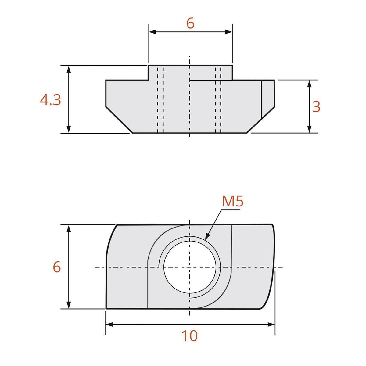 Nutensteine M5 für 20er Aluminiumprofile, verzinkt, 100 Stück