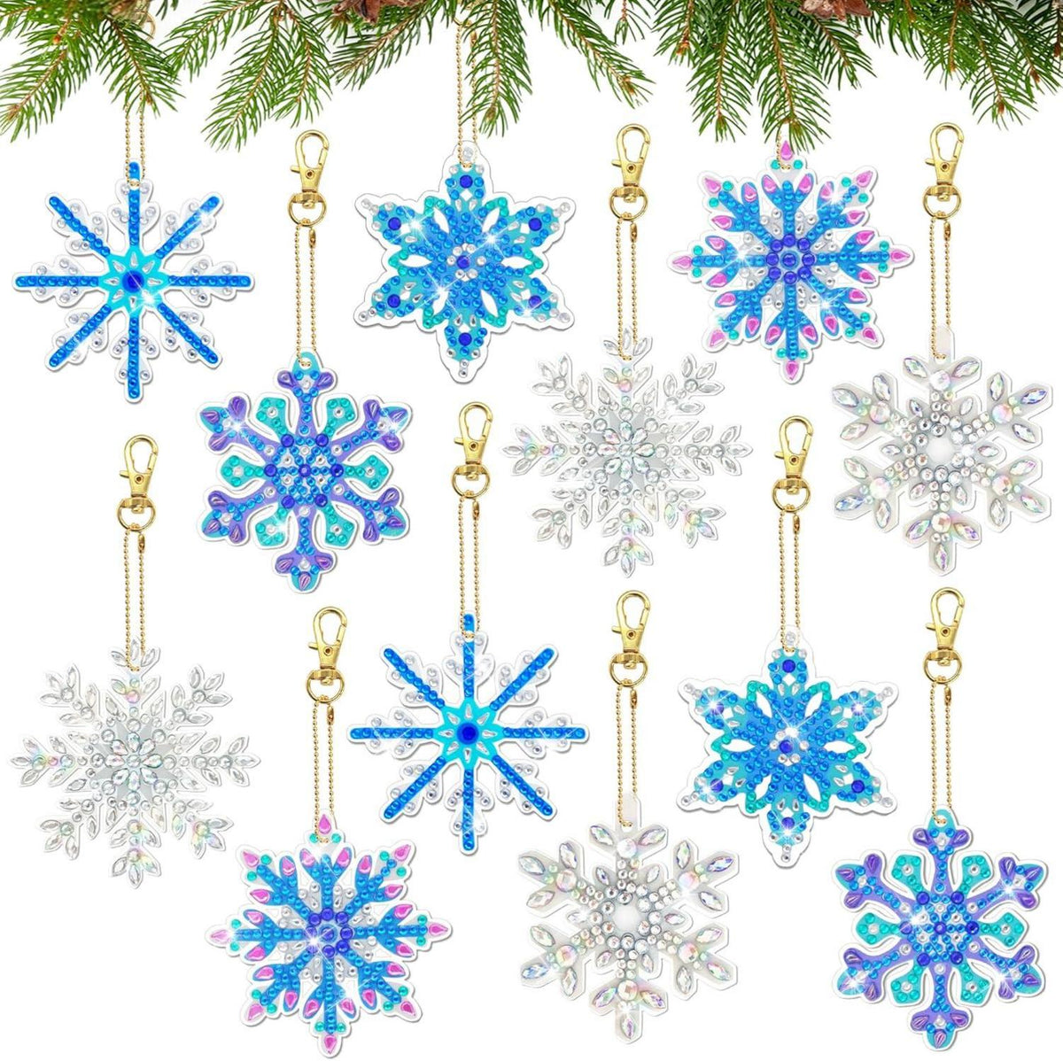 Schneeflocke Diamond Painting Schlüsselanhänger Set 12 Stück 5D DIY