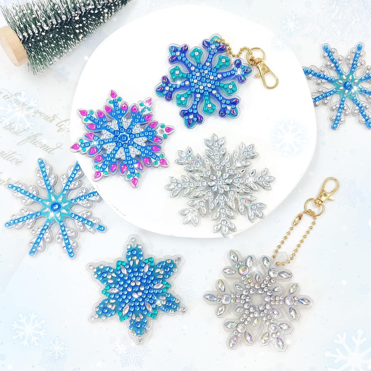Diamond Painting Weihnachten 12 Stück Schneeflocke Schlüsselanhänger