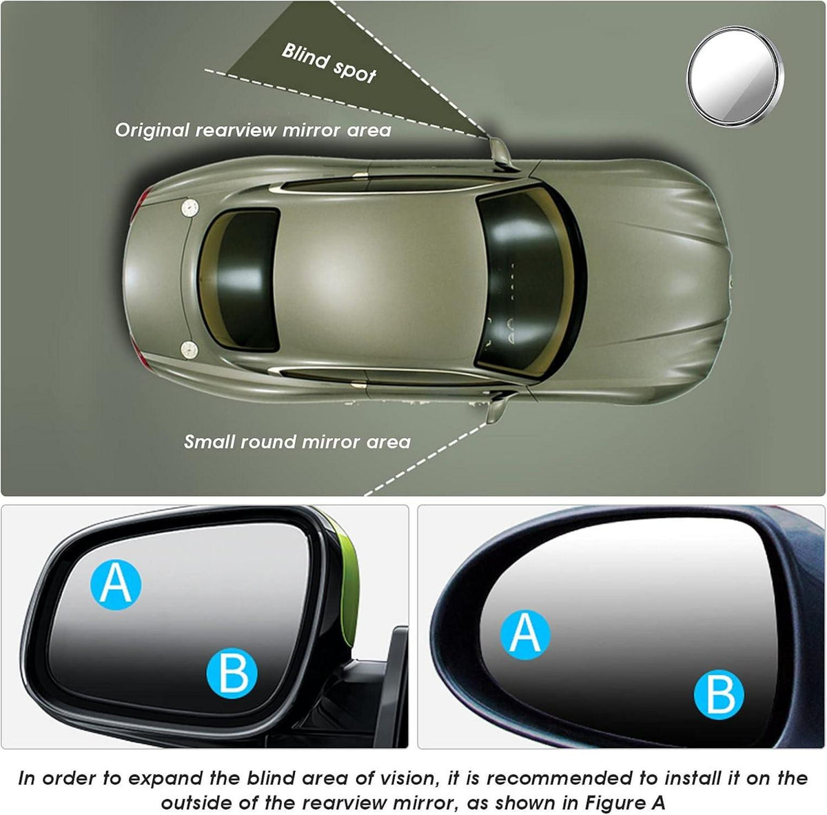 2Pcs Toter Winkel Autospiegel HD konvexes Glas auto Türspiegel 360° Rotate & einstellbar